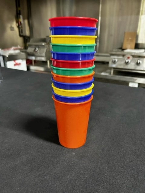 12 oz Reusable Plastic Drink Cup Kit (Blue, Red, Yellow, Green, Orange) 12pk