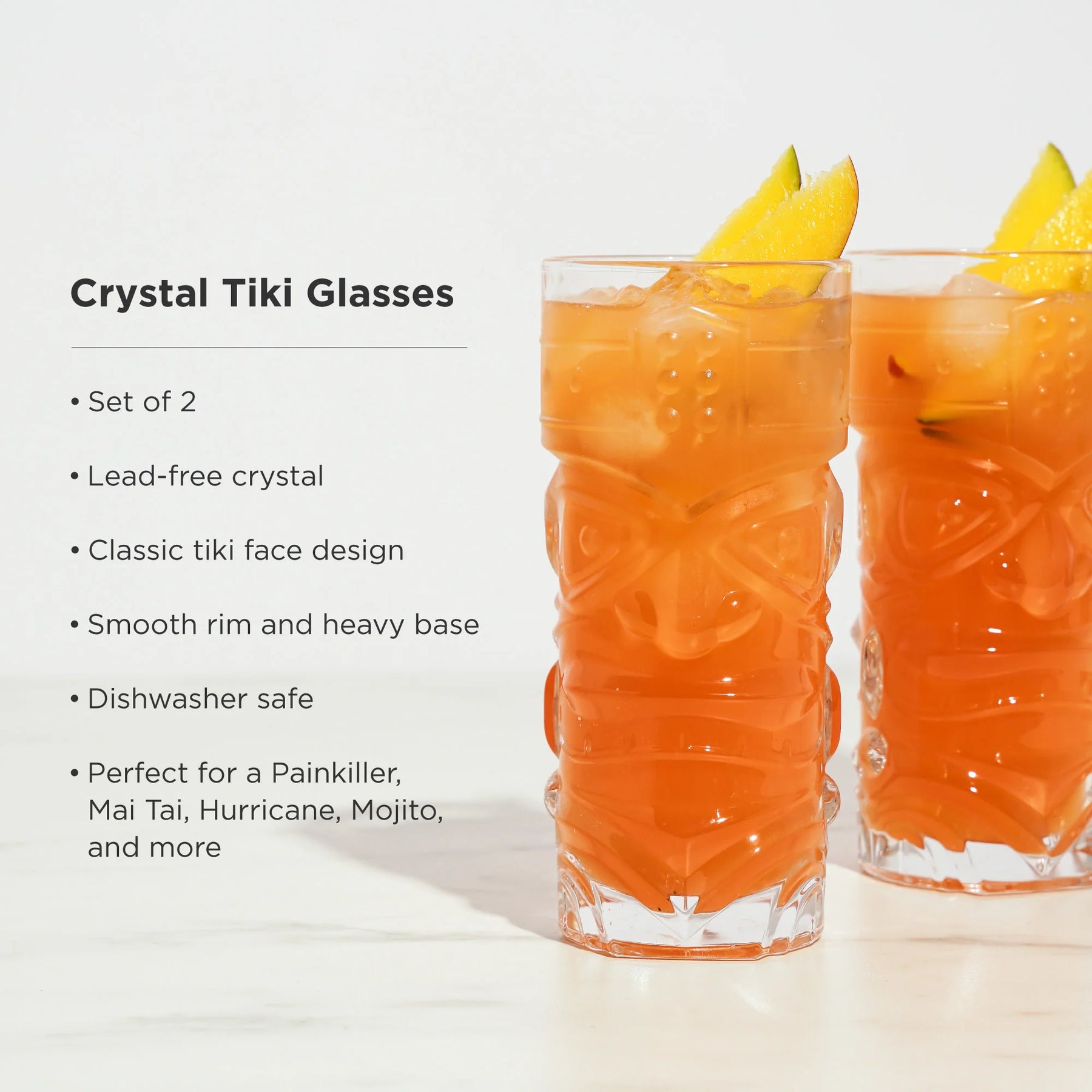 Viski 10117 Pacific Crystal Tiki Glasses Set of 2