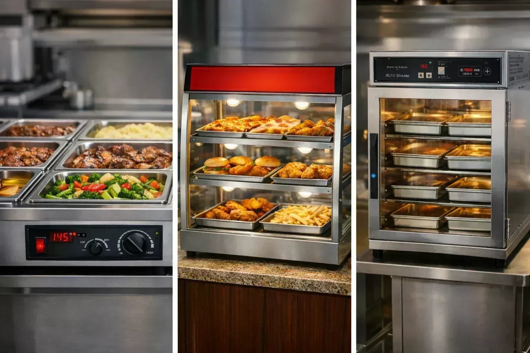 Food warmers with wet and dry heating elements