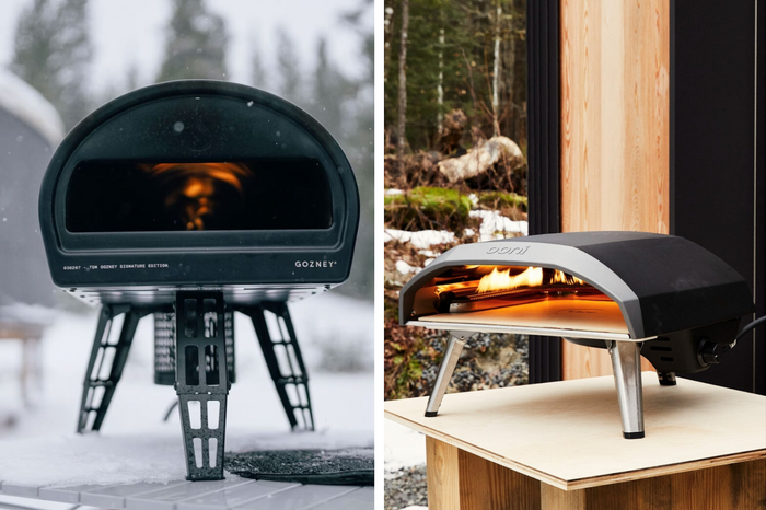 A collage of a Roccbox and Ooni oven