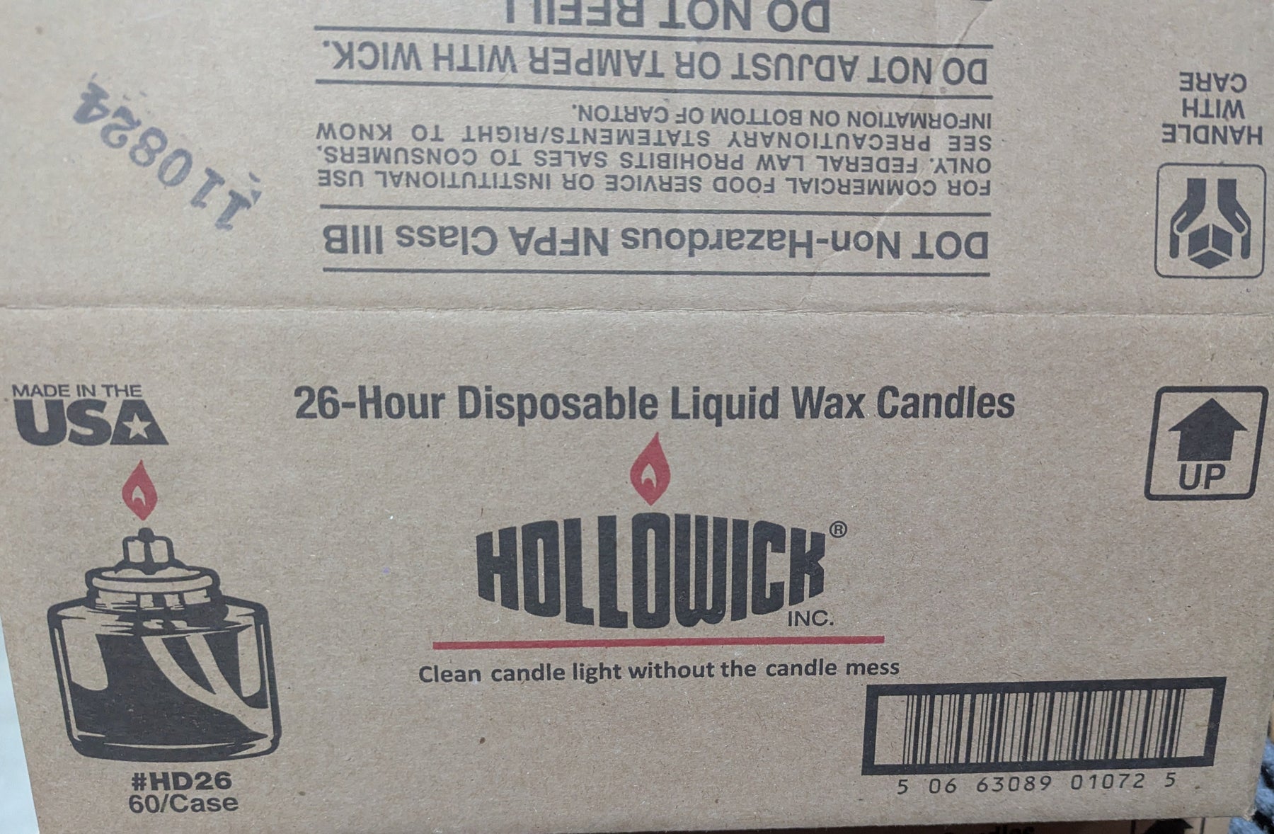 Hollowick Disposable Liquid Candles 2”x2 ¼” (26 HR Burn) HD26 1/1EA