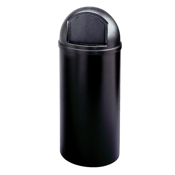 Rubbermaid Marshal Classic Round Resin Trash Can Black, 60 Qt with Retainer Bands FG816088BLA