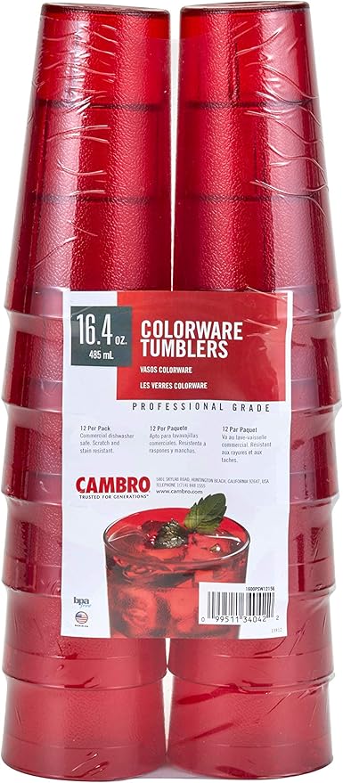 Cambro - Colorware Tumbler, Multi Pack, 16 oz, Ruby Red, 1600PSW12156 - (Pack of 12)