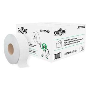 Globe Commercial - Jumbo Toilet Tissue, 1-Ply, 3-5/16" X 2000', White, JRT2000 - (Case of 12)