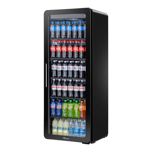 True CVM-13-HC~EGC01 Black Refrigerated Contemporary Glass Door Merchandiser with LED Lighting - 64" Tall