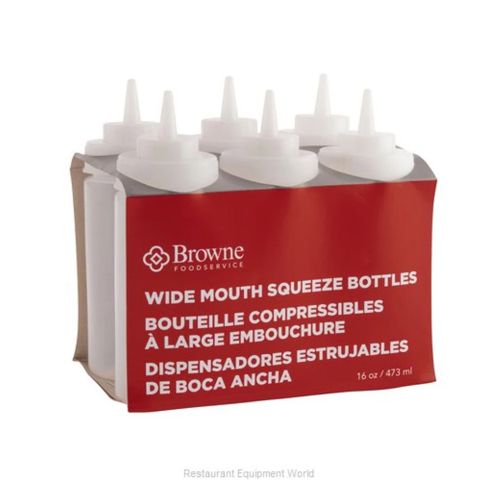 Browne - Wide Mouth Squeeze Bottle, Clear, 16 oz, 57801700 - (Pack of 6)