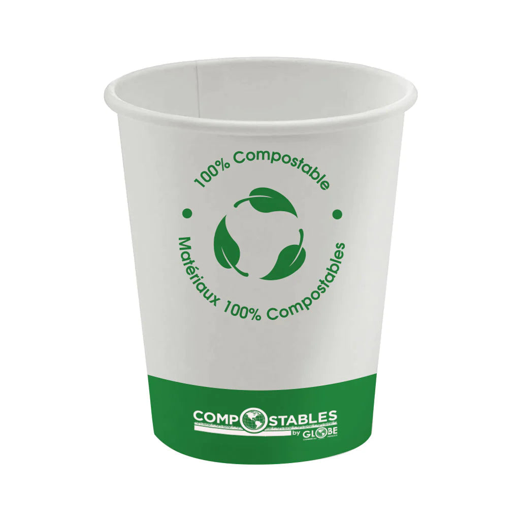 Globe Commercial - Single Wall Hot/Cold Compostable Paper Cups 10 oz White RT350NAT - (Case of 1000)