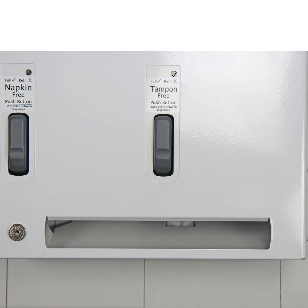 Globe Commercial - Push Button Sanitary Pad & Tampon Dispenser White 6181 - 1/1EA