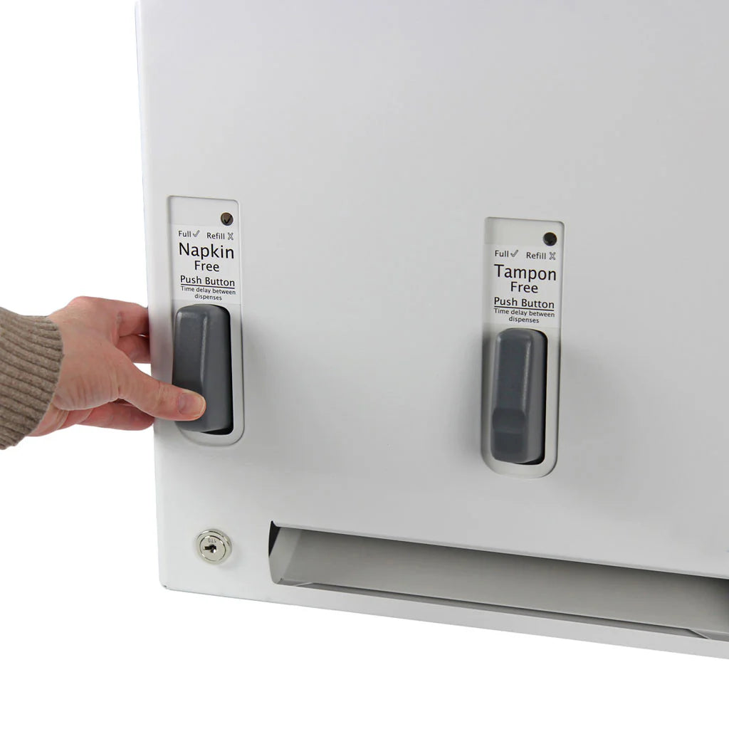 Globe Commercial - Push Button Sanitary Pad & Tampon Dispenser White 6181 - 1/1EA