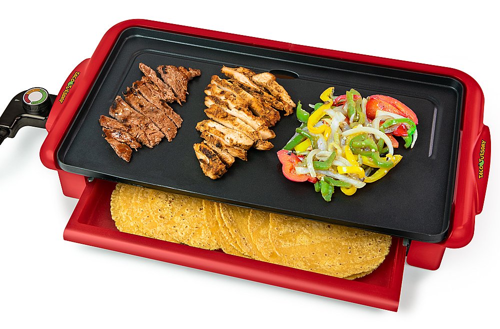 Nostalgia Taco Tuesday - Nonstick Fiesta Griddle With Warmer - Red - TTFGR20RD