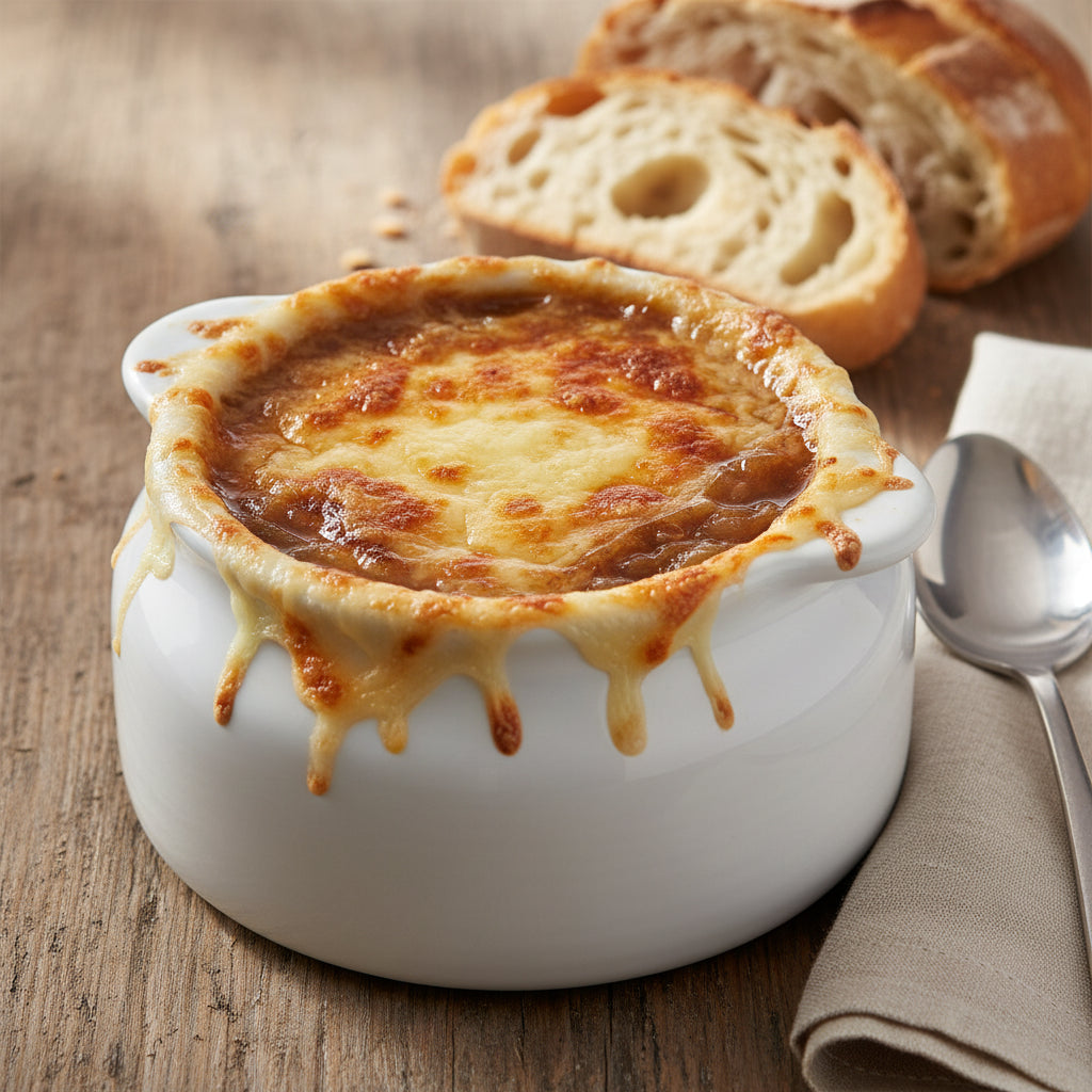 Browne® 744049W 12oz White Onion Soup Bowl on white background