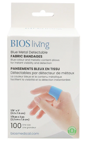 Bios - Blue Metal Detectable Fabric 3" Bandages FA106 - (Pack of 100)