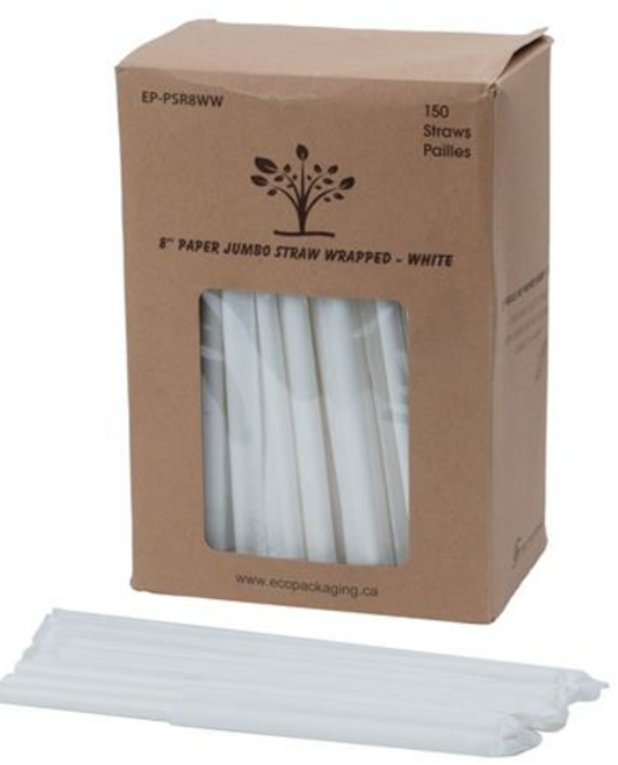 Bunzl Eco-packaging Jumo Straw White Wrapped 8