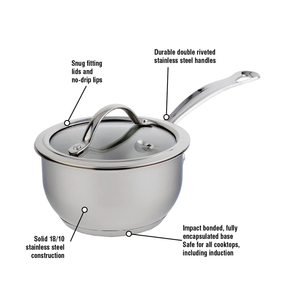 Meyer - Nouvelle Saucepan, 1.1L, Stainless Steel, with Tempered Glass Lid 8506-14-11
