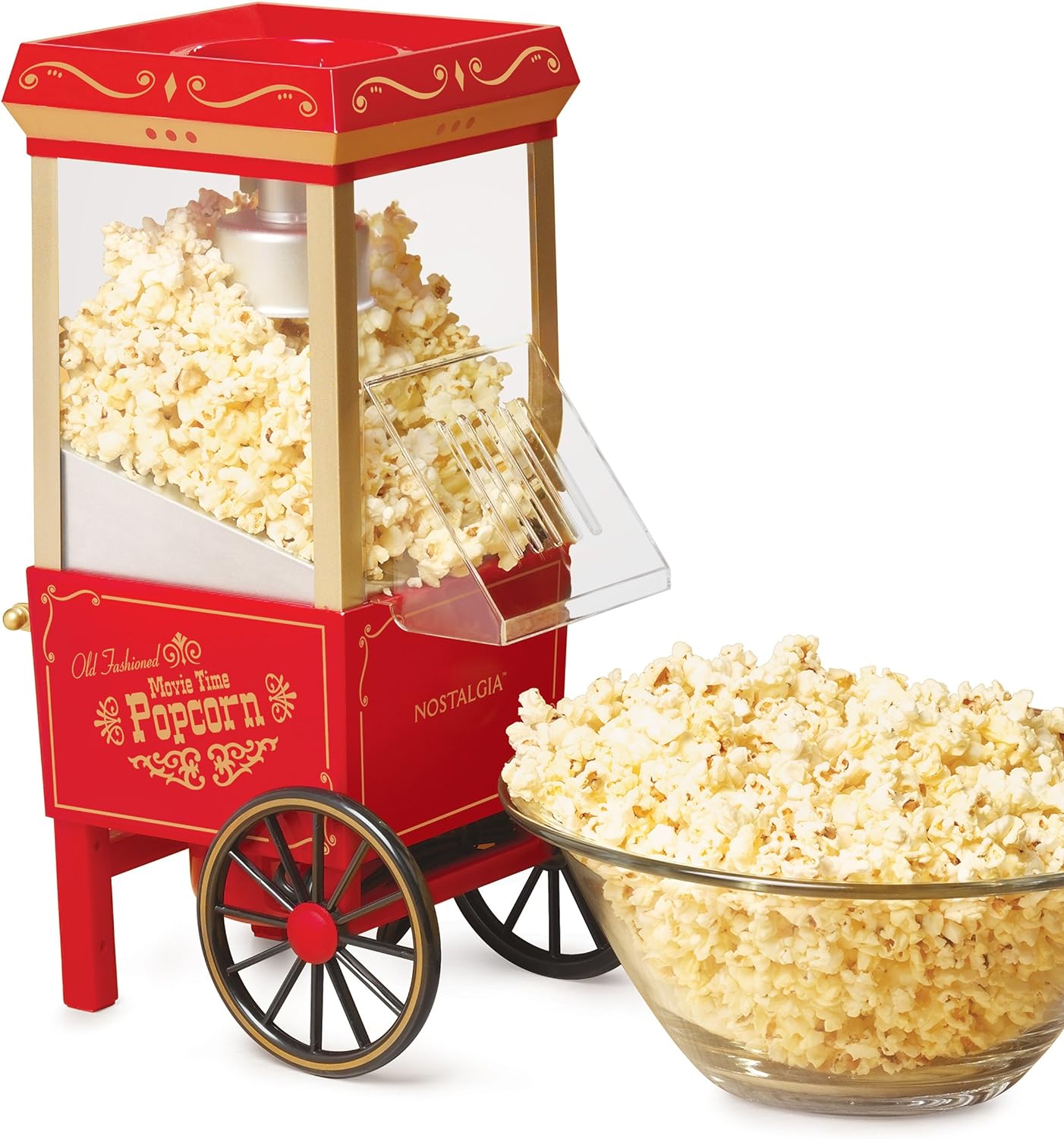 Nostalgia Popcorn Maker, 12 Cups Hot Air Popcorn Machine Vintage Movie Theater Style, Red OFP501*