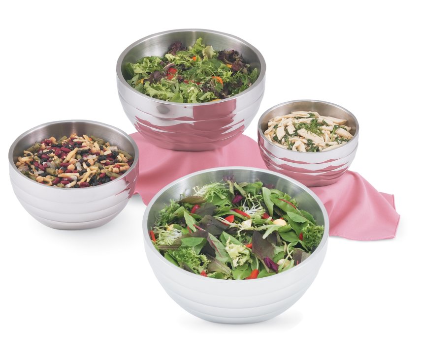 Vollrath 46586 4QT Round angled double-wall s/s serving bowl with beehive pattern*