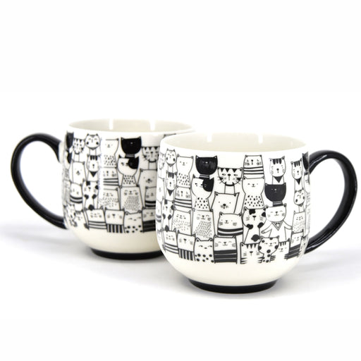 Danesco, PAWS Cafe, cat mugs,  17oz (500ml), set of 2, 983011 BW