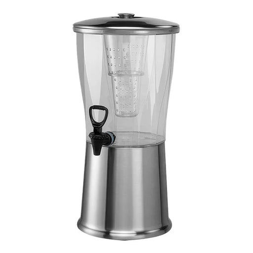 Service Ideas Essential 3 Gallon Round Brushed Stainless Steel and Tritan™ Plastic Cold Beverage Dispenser with Infuser Tube CBDRT3SS
