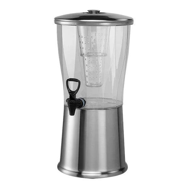 Service Ideas Essential 3 Gallon Round Brushed Stainless Steel and Tritan™ Plastic Cold Beverage Dispenser with Infuser Tube CBDRT3SS