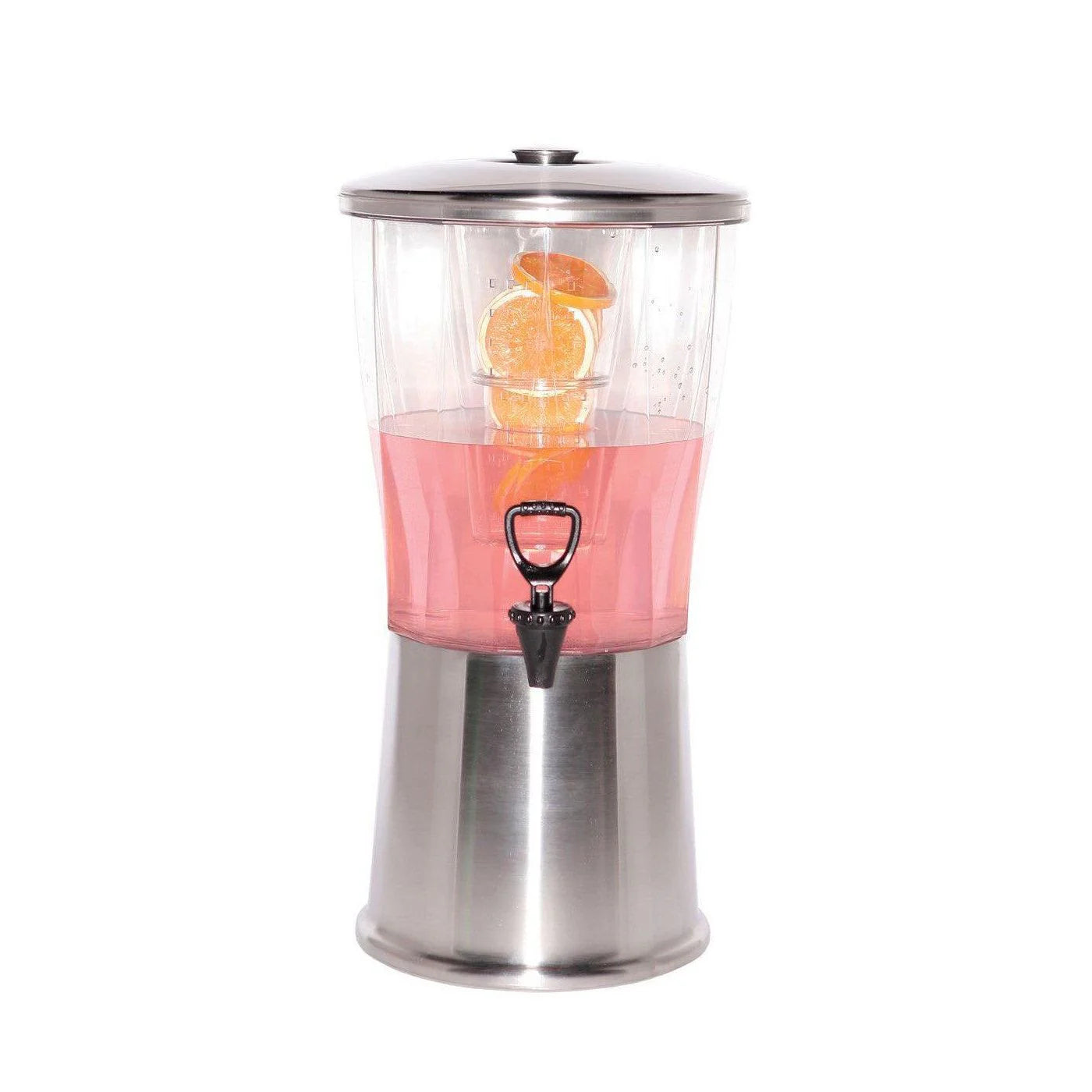 Service Ideas Essential 3 Gallon Round Brushed Stainless Steel and Tritan™ Plastic Cold Beverage Dispenser with Infuser Tube CBDRT3SS