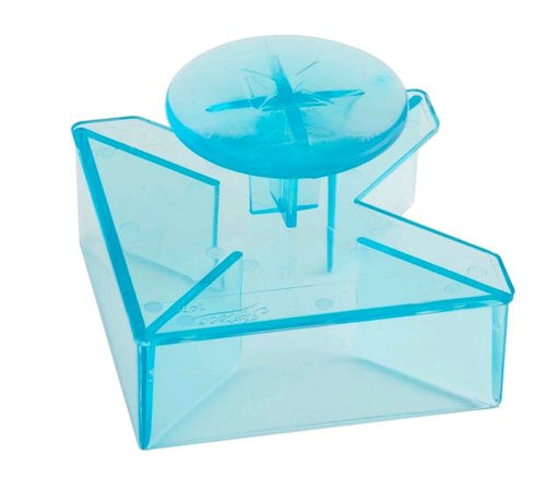 Clear blue pinwheel cookie cutter on white background