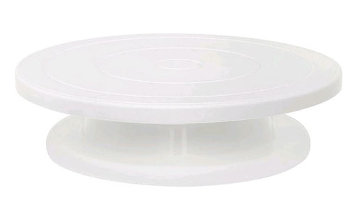 10.6" Rotating White Plastic Cake Stand on White background