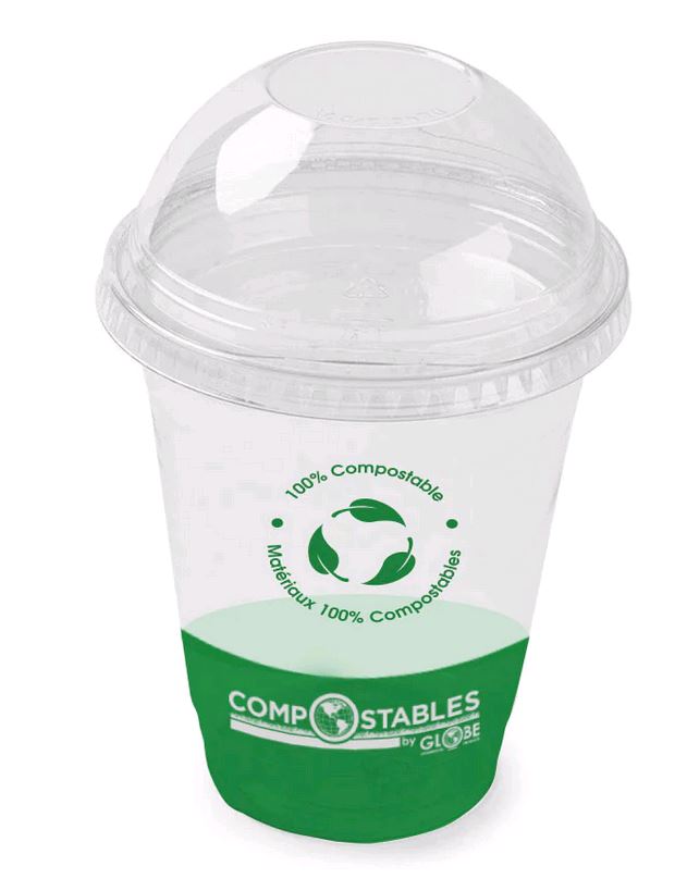 Globe Clear 12oz to 20oz PLA Lids with Hole for Clear PLA Cold Cups