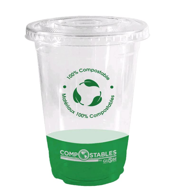 Globe Clear 12oz to 20oz PLA Lids with Hole for Clear PLA Cold Cups