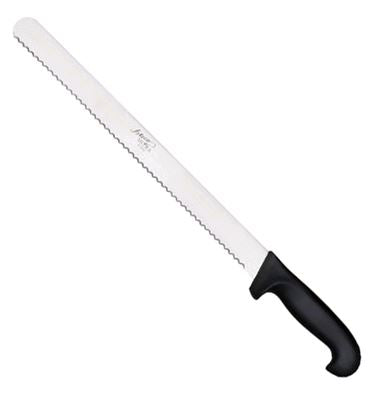 14" cake knife with black handle on white background