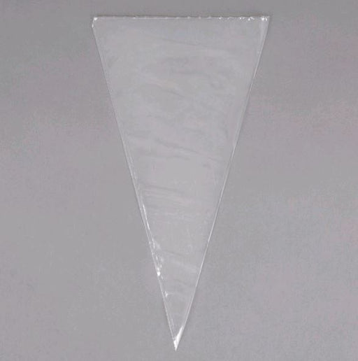 clear plastic disposable 12" icing bag against grey background