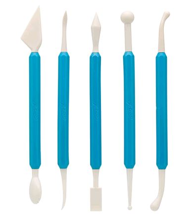 5 peice, 10 white plastic scultipting head tool set against white background
