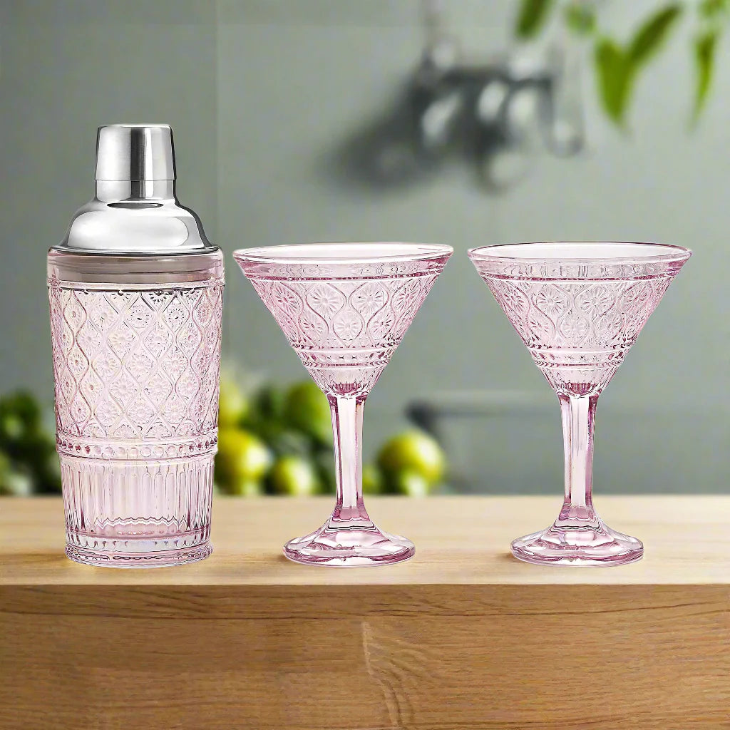 Godinger Claro Pink Cocktail Shaker & Martini Set R10-29636 R10-29636