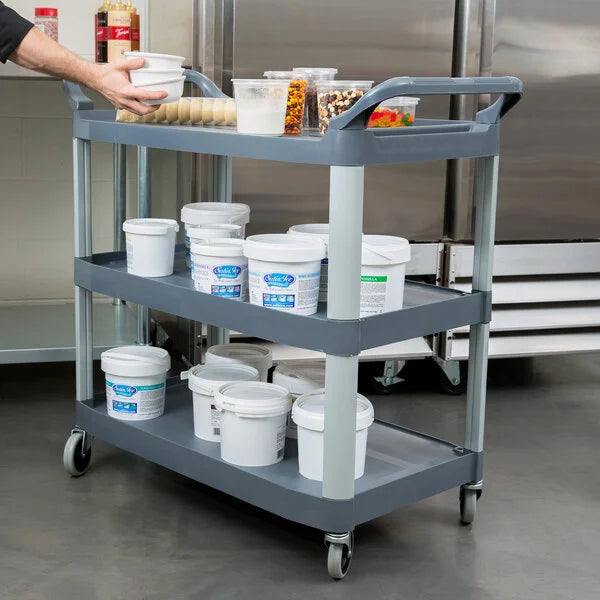 Rubbermaid 3-Shelf Xtra Utility Cart - 300-lb Capacity, Open Sided, Gray FG409100GRAY