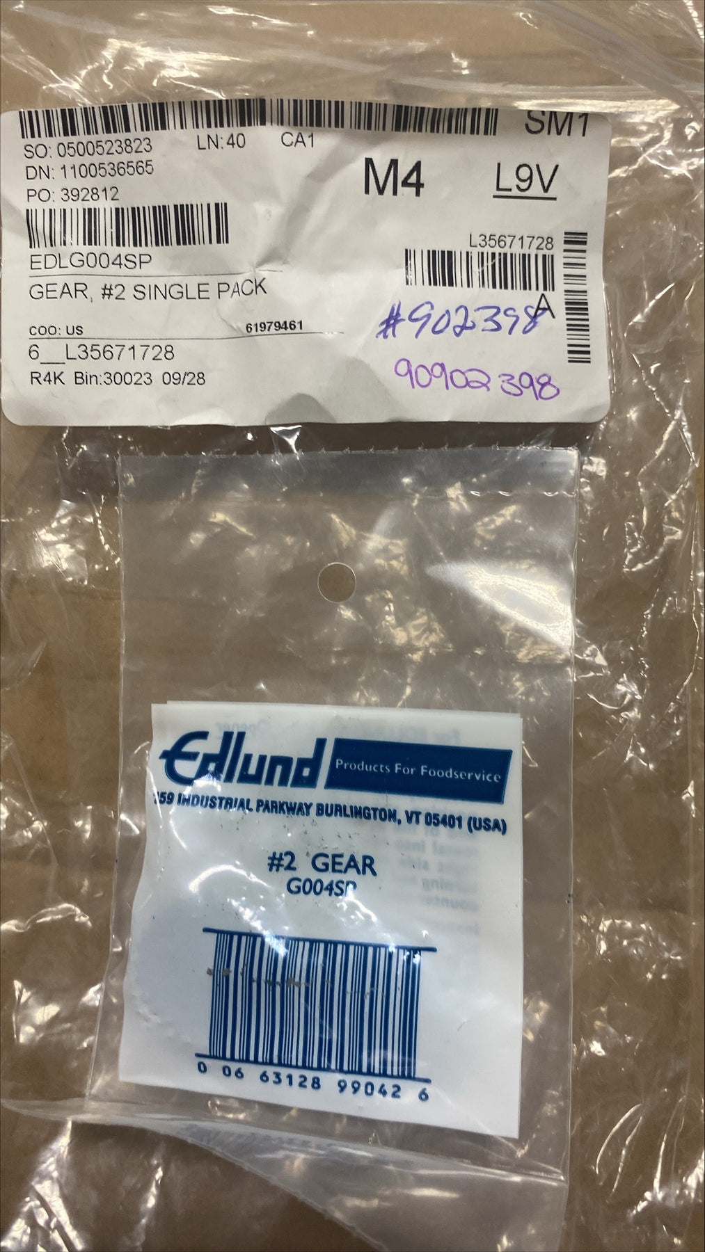 Edlund Gear, #2 Single Pack G004SP 1/1EA*