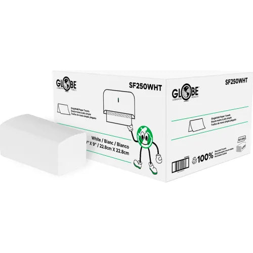 Globe Commercial - Single Paper Towel, 1-Ply, 9" x 9", White, 250 Sheets/Pk SF250WHT - (Case of 16)