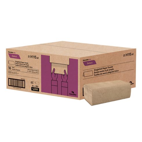 Cascades PRO Select Single fold Hand Towel, 1-Ply, Natural H115 Case of 16packs