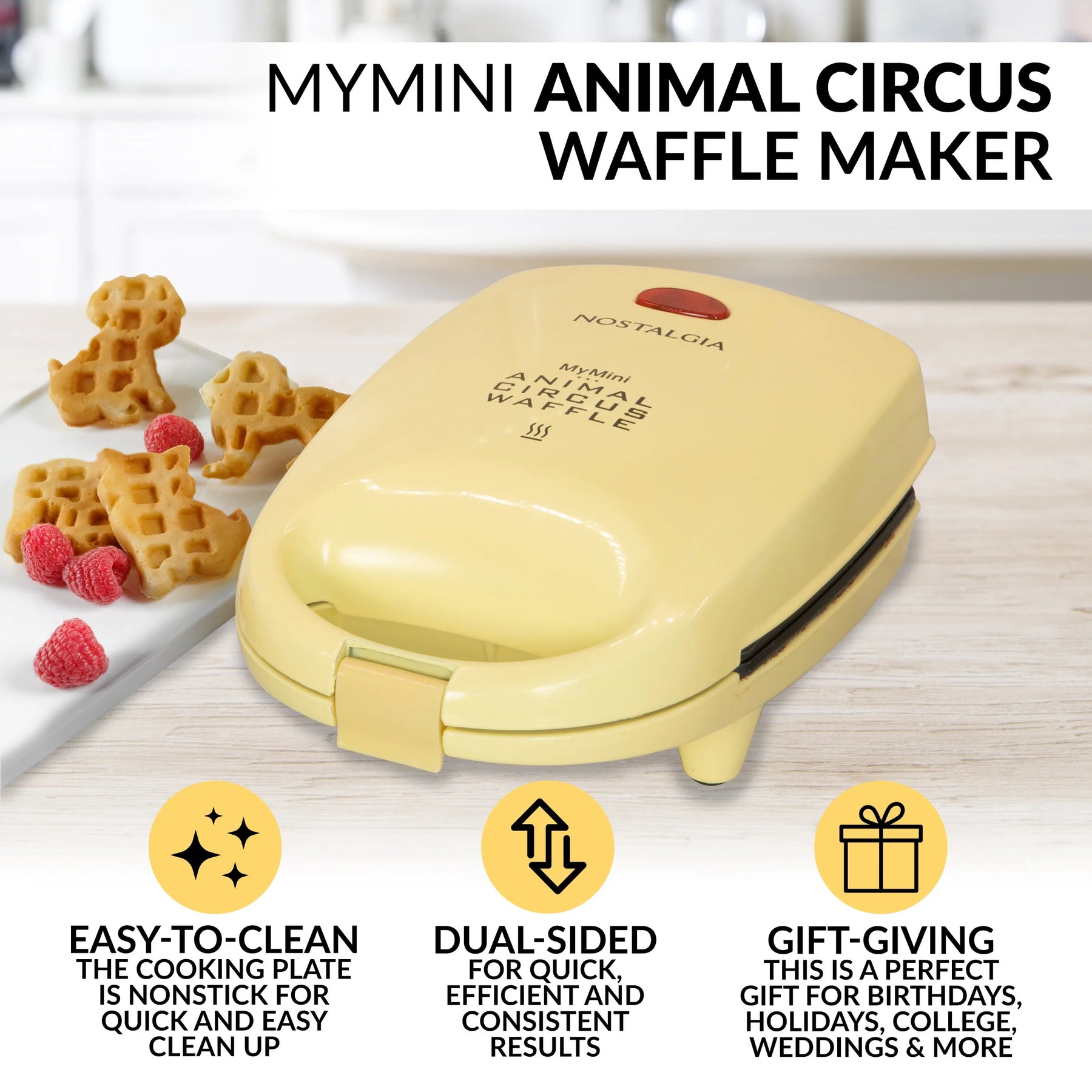 Nostalgia MyMini Animal Circus Waffle Maker, Yellow MANWFL4YW