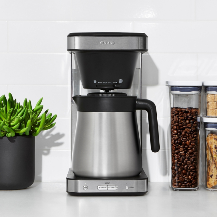 Stainless 8 cup Coffee Maker with Water tank on white background