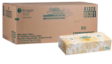 Kruger - White Swan, Facial Tissue, 2-Ply, 100 Sheets Per Box 17900071 - (Case of 30)
