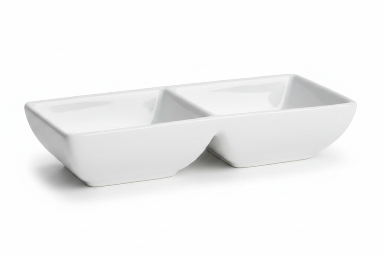 Steelite 4 oz Double Well Rectangle Tray 6900E595