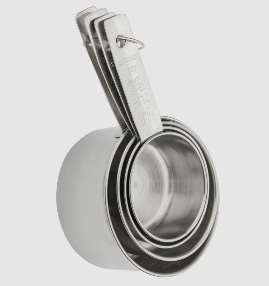 Browne Measuring Cup Set 4 Piece Stainless Steel 1/4 cup, 1/3 cup, 1/2 cup, 1 cup 1/1EA 746107