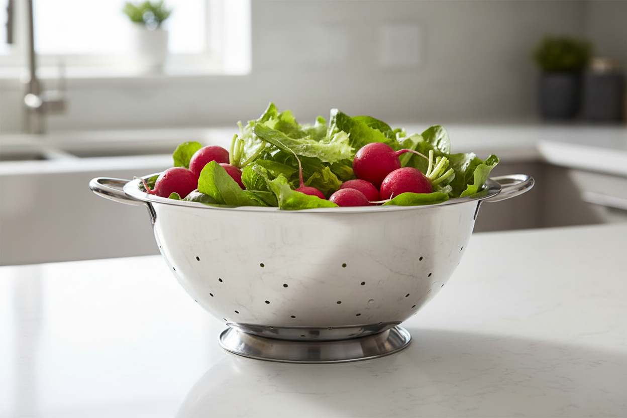 Browne 746109 5 qt. Footed Colander with Side Handles on white background