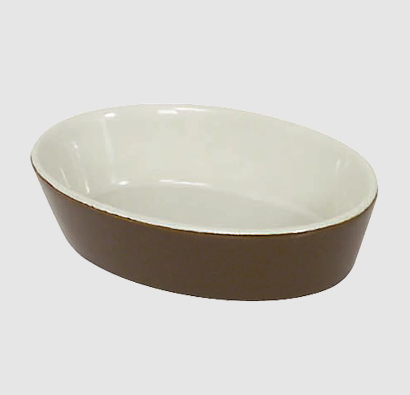 Browne 564004BR 9oz Brown Oval Ceramic Baking Dish - 6 Pack on white background