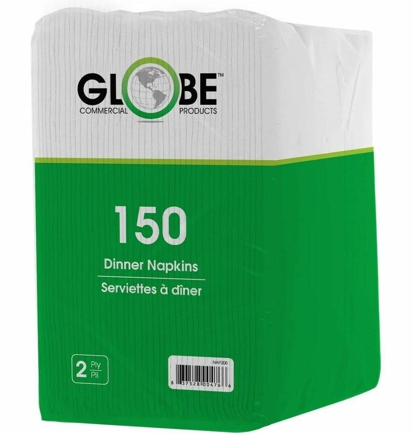Globe Commercial - Dinner Napkins, 2-Ply, 1/8 Fold, 17