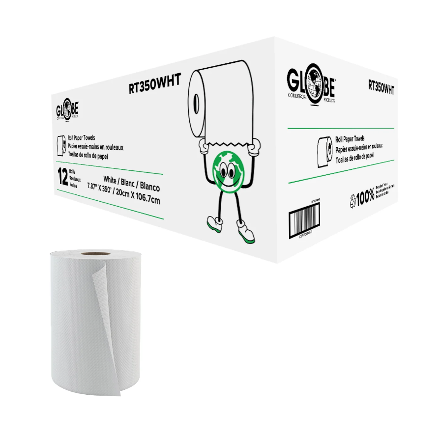 Globe Commercial - Roll Towels White / 350 Ft RT350WHT - (Case of 12)