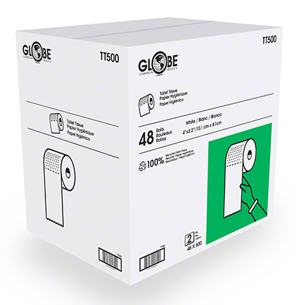 Globe Commercial - Standard Toilet Tissue, 2-Ply, White, 500 Sheets/Roll, TT500 - (Case of 48)