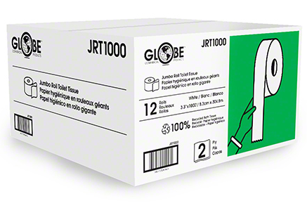 Globe Commercial - Jumbo Roll Toilet Tissue - 1000ft / 2 Ply JRT1000 - (Case of 12)