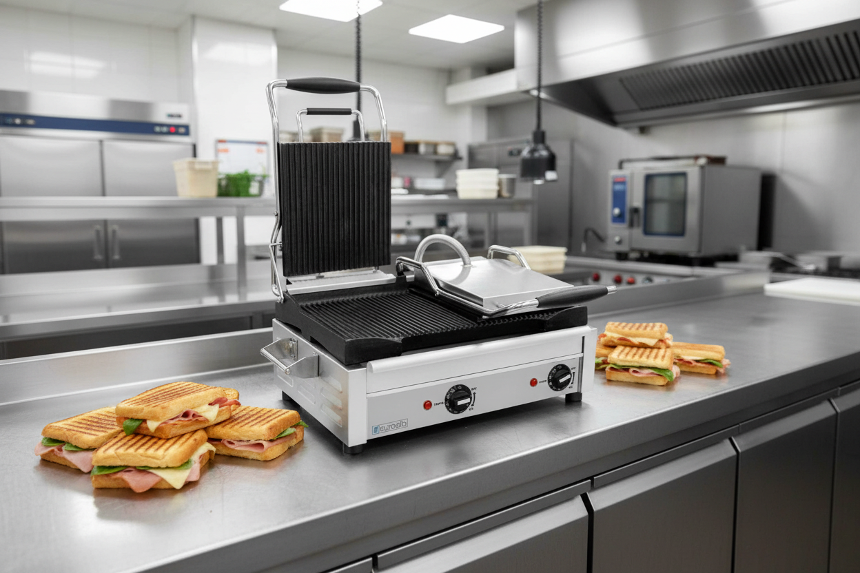 Eurodib - Double Panini Grill with Ribbed Plates 18