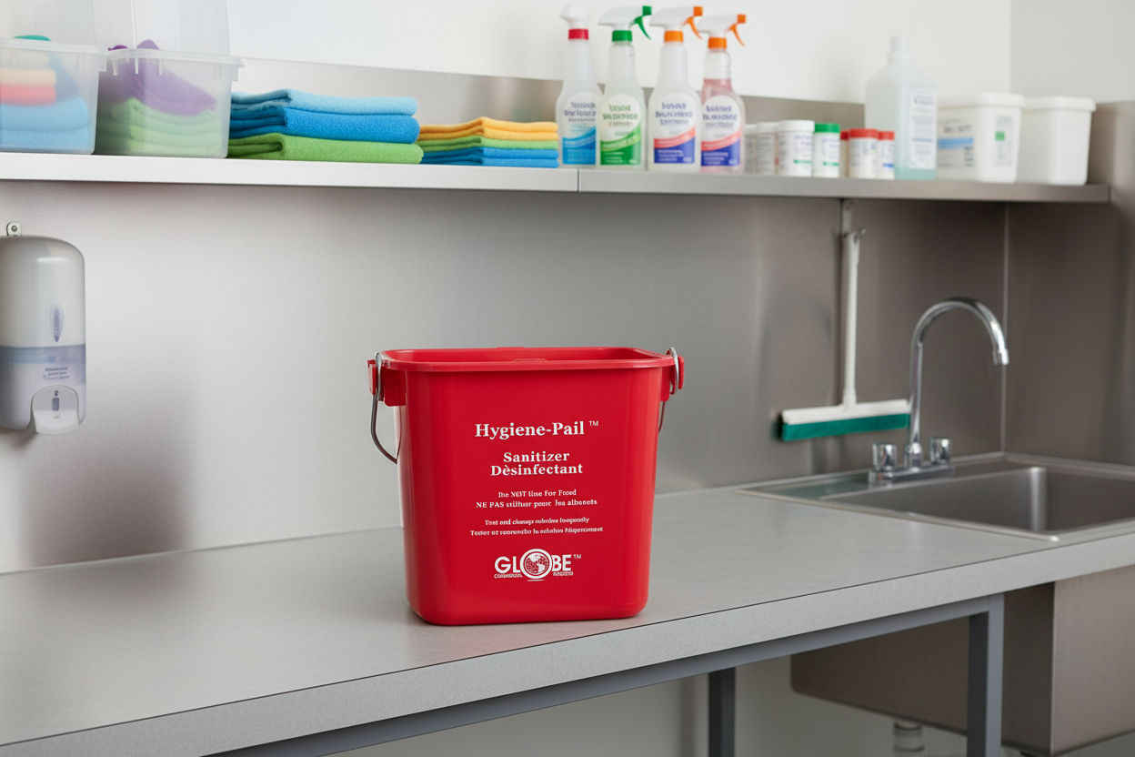 6 Qt Sanitizing Hygiene–Pail® - Red on white background