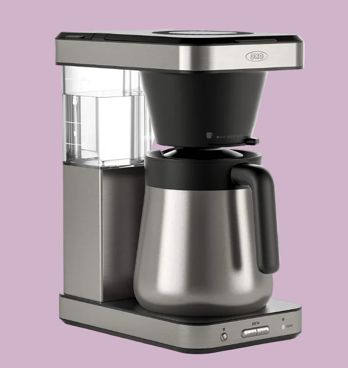 Stainless 8 cup Coffee Maker with Water tank on white background